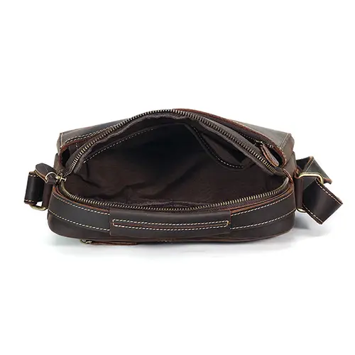 Compact Leather Crossbody Bag with Zippered Compartments